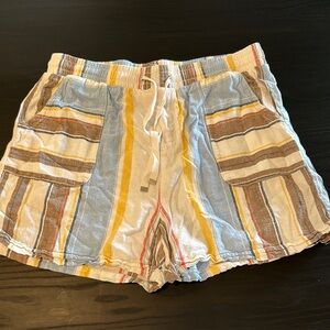 Time and Tru Blue and Yellow Linen Shorts